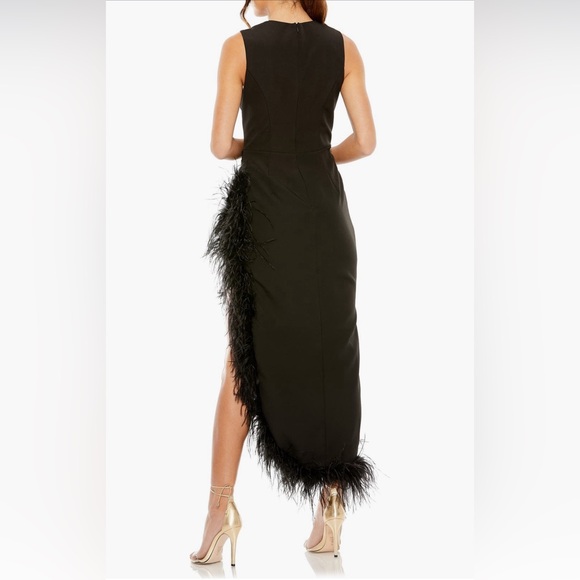 Mac Duggal Feather Trim Asymmetric Dress- BLACK, Size 8 - Picture 2 of 4